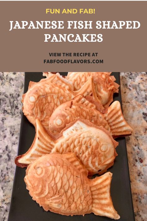 Taiyaki is a fun and festive Japanese filled pancakes shaped like a fish! My recipe uses Nutella filling. Cute and delicious! Nutella Filling, Pancake Shapes, Food Flavors, Japanese Cookies, Fish Snacks, Sweet Red Bean Paste, Fish Cookies, Azuki Bean, Cream Custard