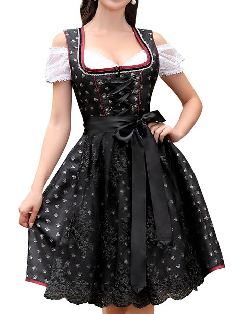 PRICES MAY VARY. 🍺【Traditional Oktoberfest Dress】: Get ready for the traditional beer festival with our 3-piece dirndl dress. It includes a off-the-shoulder puff lace sleeve blouse, an apron, and a Dirndl Dress, capturing the authentic beer maid style. The looped ribbon at the chest can be adjusted to tighten the dirndl dress according to your preferred fit. 🥨【Material】: The women's dirndl dress consists of 100% polyester, this oktoberfest costumes offers exceptional comfort and showcases a lu Traditional German Dress, German Dirndl Dress, Beer Maid, Embroidery Aprons, German Dress Dirndl, Oktoberfest Dress, Oktoberfest Halloween, Oktoberfest Costume, German Dress