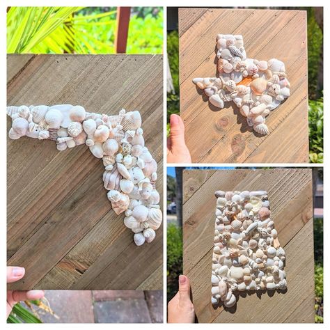 Seashell State / Florida Art / Seashell Florida / Alabama Art / Seashell Alabama / Texas Art / Seashell Art / Coastal Decor / Beach Decor - Etsy Sheshell Crafts, Beach Shell Crafts, Diy Seashell Crafts, Florida Shells, Diy Coastal Decor, Seashell Cross, Rustic Beach Decor, Seashell Art Diy, Shell Artwork