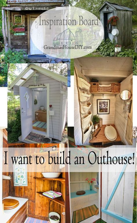 Dreaming of a sweet little outhouse... because I am very weird... Outhouses Ideas Buildings, Out Houses Toilet Plans, Outside Toilet Ideas Backyards, Diy Outhouse Bathroom, Outhouse Interior, Out House Ideas, Build An Outhouse, Outhouse Bathroom Ideas, Diy Outhouse