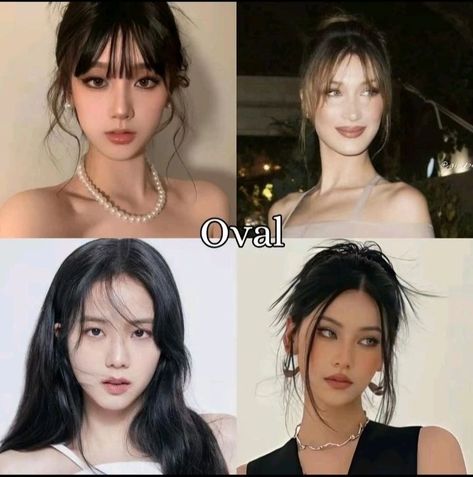 Different face shapes💫. . . . . . #MakeupQuiz #BeautyMatch #GlowUp#Makeup Challenge #GlowUpJourney #celebrity #FacialFeatures #FaceShapeMakeup #faceshape #viral #viral #fyp Oval Face Celebrities Women, Bangs On Oval Face Shape, Oval Face Aesthetic, Hair Styles For Oval Shape, Oval Head Hairstyles, Bangs For Oval Face Shape, Makeup For Oval Face Shape, Oval Head Shape, Bangs For Oval Face