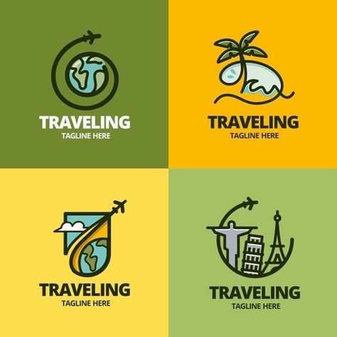 Collection of different creative logos f... | Free Vector #Freepik #freevector #logo #business #travel #corporate Village Logo Design Ideas, Travel App Logo, Travel Branding Design, Travel Agency Logo Ideas, Tour And Travel Logo, Travel Logo Design Ideas, Travel Company Logo, Trip Logo, Travel Logo Design