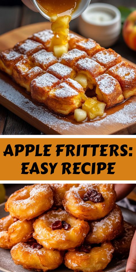 This pin displays images of Easy Big Apple Fritters, showcasing their delicious golden color and ingredients used. Ideal for anyone who enjoys sweet snacks or homemade desserts. Apple Fritter Recipe, Apple Fritters Recipe, Sweet Pancakes, Sweet Apples, Fritters Recipe, Apple Fritter, Breakfast Brunch Ideas, Cozy Day, Apple Fritters