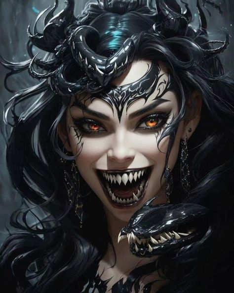 Horror Female Monster Character Design, Goblin Art, Female Monster, Medusa Art, Fantasy Demon, Horror Vintage, Dark Fairytale, Dark Creatures, Dark Fantasy Artwork