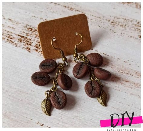 Polymer Clay Coffee Earrings, Coffee Polymer Clay, Bean Earrings, Earrings Coffee, Coffee Earrings, Wooden Bracelets, Earrings Handmade Clay, Coffee Jewelry, Coffee Earring