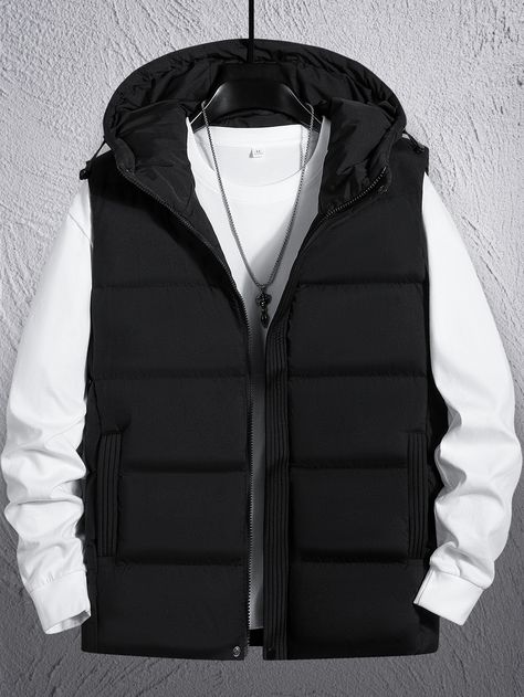 Preto Casual Collar Sem Mangas Tecido Simples Colete Embellished Elasticidade Baixa  Casacos & Jaquetas Masculino Wearing Outfits, Photographie Indie, Vest Puffer, Plain Vest, Men Outerwear, Mens Winter Coat, Hooded Vest, Winter Coats, Mens Outerwear