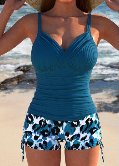 Blue Tankini, Tankini With Shorts, Trendy Swimsuits, Blue Leopard, Black Swimwear, Tankini Set, Tankini Swimsuits, Peacock Blue, Plus Size Swimwear