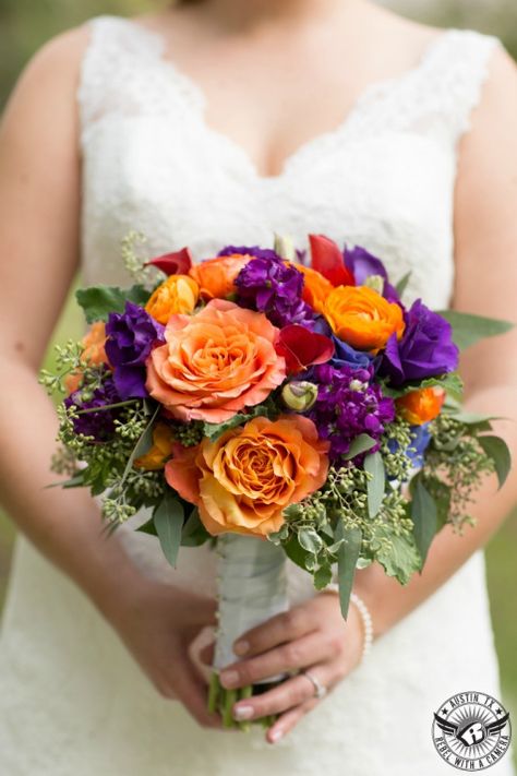 Purple And Orange Wedding Bouquets, Purple Orange Wedding Flowers, Binding Ceremony, Swim Banquet, Orange Purple Wedding, Deep Purple Wedding, Orange Wedding Bouquet, Cakes With Flowers, Cake Beautiful