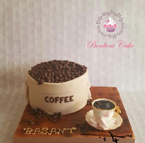 Coffee  by Bonboni Cake Coffee Cake Ideas Birthday, Coffee Mug Shaped Cake, Coffee Cake Decoration Ideas, Coffee Cake Design Ideas, Coffee Lover Cake Design, Cake Coffee Design, Coffee Theme Cake Ideas, Coffee Cake Birthday, Coffee Themed Cake