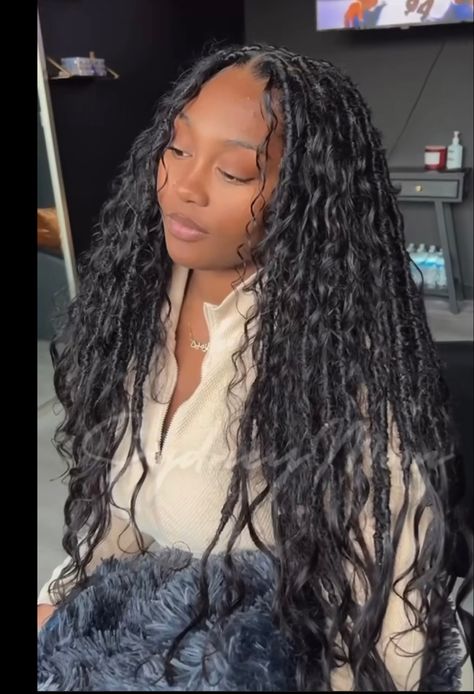 Bohemian Protective Styles, Faux Locs Curly Hair, Faux Loc Accessories, Meagan Good Faux Locs Harlem, Rasta Faux Locs, Sydney Moon Locs, Layered Boho Locs, Ariel Locs, Curly Goddess Locs