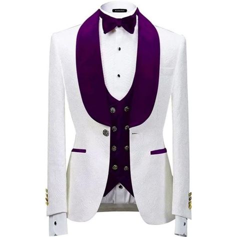 Purple Prom Suit, Purple Tuxedo, White Wedding Suit, Bow Tie Suit, Purple Shawl, Prom Tuxedo, Wedding Tux, Grooms Men, Purple Suits