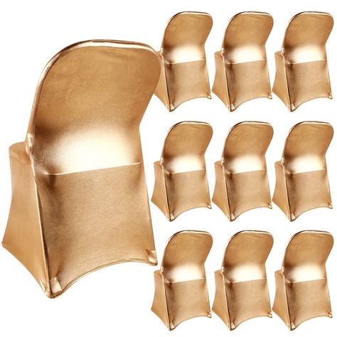 PRICES MAY VARY. Gold Chair Slipcovers Set: the spandex chair slipcovers package includes 10 pieces of removable gold chair covers, use them to decorate your chairs, it will look exquisite and beautiful; Sufficient quantity to meet your large banquet and party decoration needs Elastic Chair Cover: this spandex stretch chair cover is made of 90% polyester and 10% spandex, soft, elastic, wear resistant, stain resistant, washable, not easy to fade, the edges of the chair cover are sealed and trimme Reception Chair Decorations, Gold Chair Covers, Custom Graduation Caps, Folding Chair Covers, Dining Wedding, Stretch Chair Covers, Gold Chair, Tea Party Decorations, Butterfly Baby Shower