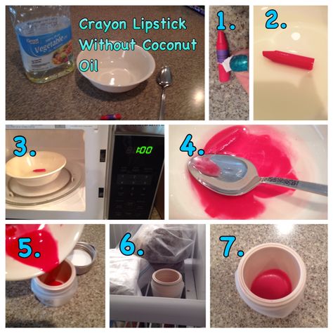 Crayon Lipstick Without Coconut Oil - 1. Get a crayon or half a crayon and peel off the wrapper. 2. Put the crayon in a bowl and add a teaspoon of vegetable oil. 3. Microwave the bowl for 1 minute. 4. Take out of the microwave and stir with a spoon. 5. Pour the mixture into a container. 6. Freeze the liquid in the freezer. 7. Take out and apply on lips. Enjoy! Follow PINk Peanut! Diy Crayon Lipstick, Homemade Lipstick, Make Lipstick, How To Make Lipstick, Diy Crayons, Lip Scrub Homemade, Lip Scrub Diy, Crayon Lipstick, Diy Lipstick