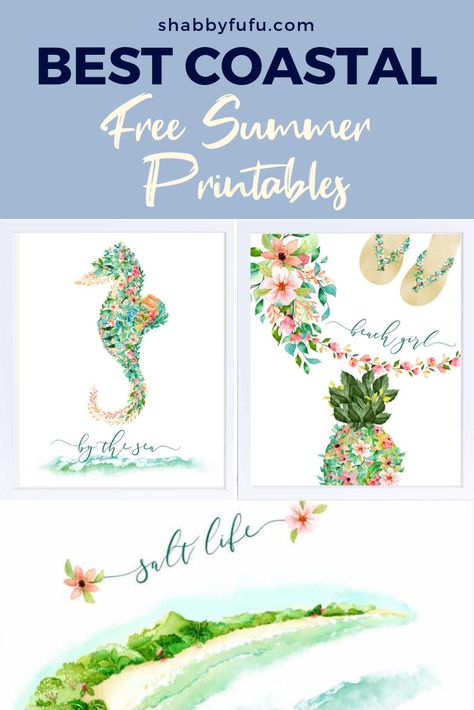 Create your own printable wall art with these free seaside summer custom artwork pieces. Simple downloads to print, and frame for instant custom art or greeting cards! #summerprintables #freeprintables #coastalprintables #coastalart #beachart #beachprintables #ocean #sealife #seahorse #sff225 Free Farmhouse Printables, Beach Printables, Printable Wall Art Free, Spring Printables Free, Cactus Printable, Free Wall Art, Summer Printables, Handmade Mermaid, Free Printable Wall Art