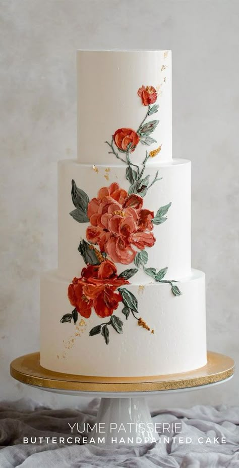 10. Three-tiered edgy buttercream painted cake style When it comes to choosing your wedding cake, typically it’s all about design. Your wedding, theme, colors,... Cake Designs Wedding, Unusual Wedding Cakes, Painted Wedding Cake, Painted Cake, Cake Style, Creative Wedding Cakes, Tall Cakes, Buttercream Wedding Cake, Creative Cake Decorating