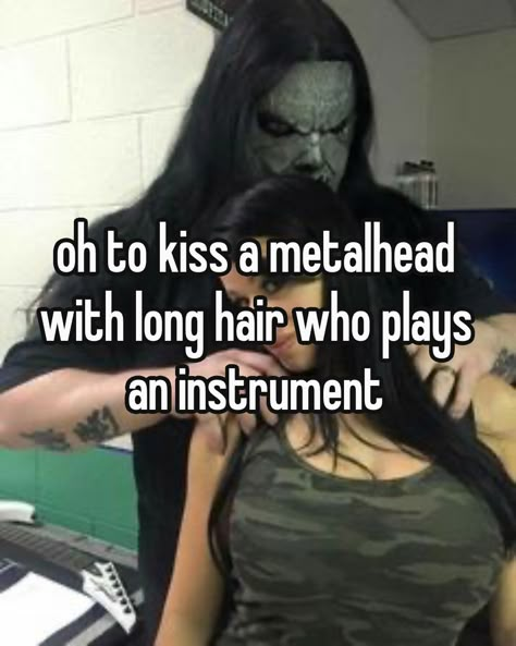 metal, metalhead, whisper Heavy Metal Boyfriend, Women Of Metal, Metal Head Boyfriend Aesthetic, Coquette Metalhead, Long Haired Metalheads, Metalheads With Long Hair, Metal Head Bf, Metal Head Goth, Metalhead Bedroom