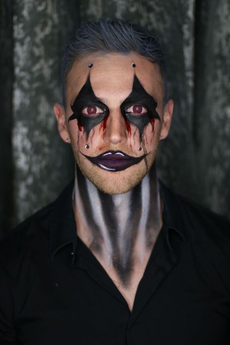 Halloween Makeup For Guys, Makeup For Guys, Boy Halloween Makeup, Mens Halloween Makeup, Scary Halloween Makeup, Halloween Hombre, Black Face Paint, Scary Clown Makeup, Clown Halloween