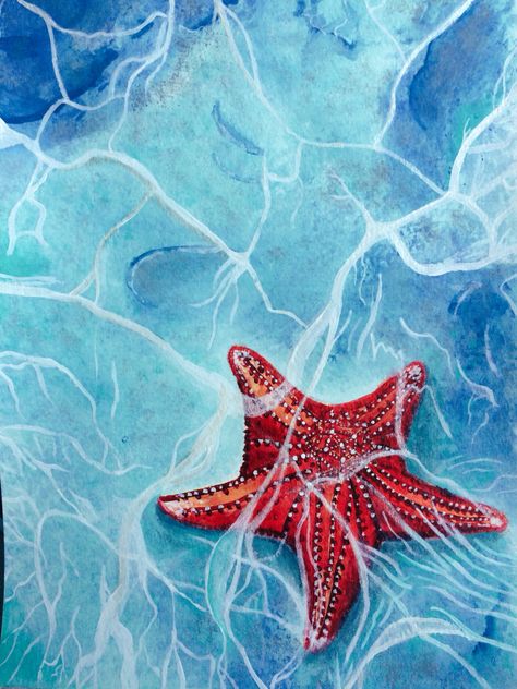 Art done by me. Starfish in water painting #artbynje Star Fish Painting, Starfish Drawing, Starfish Painting, Starfish Art, Pretty Paintings, Fish Artwork, Fish Drawings, Kids Class, Wine Design