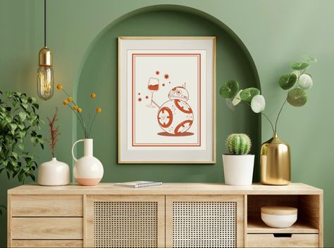 Aesthetic, Minimalist Star Wars Inspired Poster | Boho Room Decor | Nerdy Decor | Star Wars Mid Century Modern | BB8 | Cute Star Wars Minimalist Star Wars, Tomato Wall, Aesthetic Star Wars, Cute Star Wars, Nerdy Decor, Aesthetic Star, Cute Star, Boho Room Decor, Aesthetic Minimalist