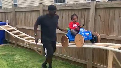 Homemade Roller Coaster, Backyard Roller Coaster, Pallet Playhouse, Luxury Things, Wooden Roller Coaster, Carnival Circus, Wooden Wheel, Grand Kids, Aerial Arts