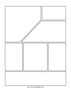 If you need a page for your graphic novel that has lots of smaller boxes without losing visual interest, this page may be right for your project. This page includes seven boxes of different sizes, creating the potential for many storytelling tactics. Free to download and print Graphic Novel Layout, 目次 デザイン, Comic Strip Template, Comic Template, Comic Book Template, Comic Book Layout, Comic Tutorial, Comic Layout, Astuces Diy