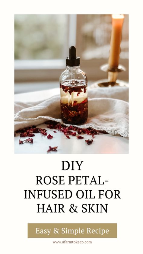 Easy DIY Rose Petal-Infused Body and Hair Oil Recipe Homemade Rose Oil, Diy Rose Oil How To Make, Hibiscus Oil Benefits, What To Do With Rose Petals, Rose Oil For Hair, Rose Oil Diy, Rose Water Hair, Sprite Recipe, Rose Infused Oil