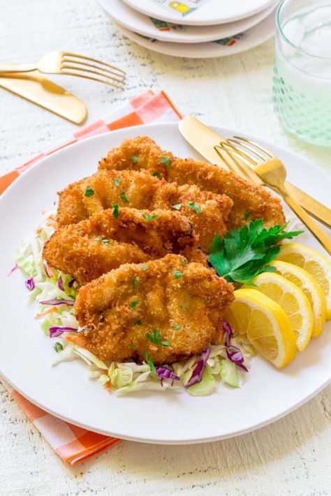 [Ad] SCHNITZEL RECIPE: Wiener schnitzel is beautifully golden and extra crunchy! It's the perfect dinner for busy families. Make this easy recipe in 25 minutes or less! You're going to love these tasty, breaded veal cutlets. #schnitzel #wienerschnitzel #vealcutlets #veal #easydinnerrecipes #dinner #vealrecipe #discoverveal #beefcheckoff Breaded Veal Cutlets, Veal Cutlet Recipes, Beef Schnitzel, Pork Schnitzel Recipe, Schnitzel Recipe, Schnitzel Recipes, Veal Cutlet, Veal Recipes, Perfect Dinner