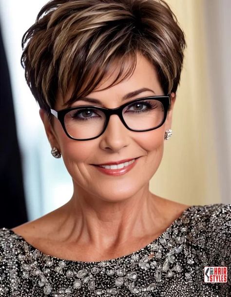 Pixie Haircut Highlights Brown, Short Hair Back View, Baked Mostaccioli, Classic Pixie, Short Spiky Haircuts, Short Hair Back, Short Hair Images, Age Is Just A Number, Hairstyles With Glasses