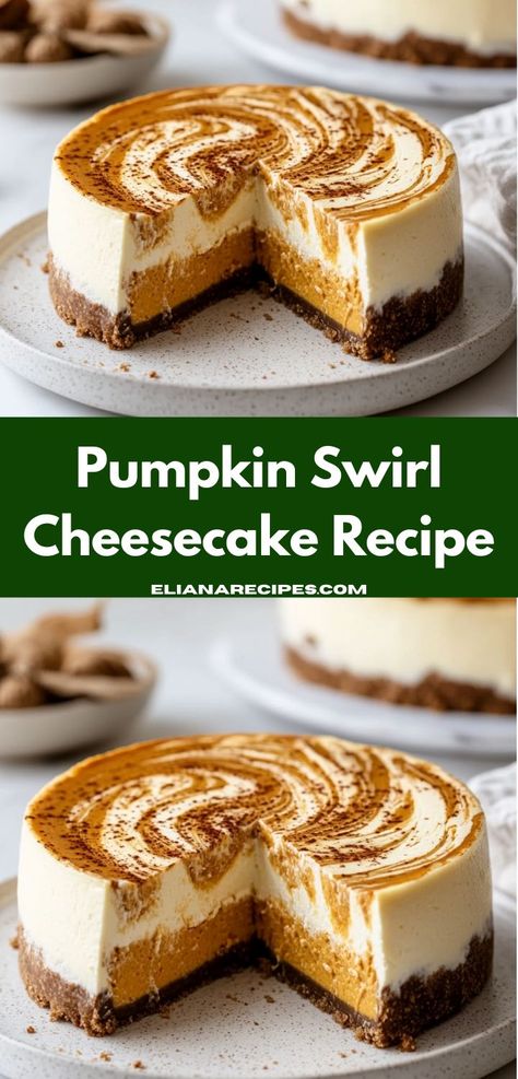 Need a quick and easy dessert idea? This Pumpkin Swirl Cheesecake Recipe is not only simple to prepare but also offers a deliciously creamy flavor that your whole family will love, making it an ideal choice for any occasion. Easy Dessert Idea, Delicious Thanksgiving Desserts, Pumpkin Swirl Cheesecake, Easy Pumpkin Dessert, Swirl Cheesecake, Pumpkin Pie Cheesecake, Pumpkin Cheesecake Recipes, Best Pumpkin Pie, Pumpkin Spice Cake