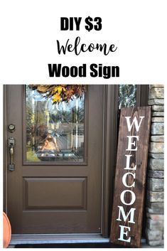 DIY $3 Welcome Sign - Frugally Fantastic How To Make Front Porch Welcome Sign, Diy Porch Signs, Diy Vases, Porch Leaners, Welcome Sign Front Door, Welcome Words, Wood Welcome Sign, Small Porch, Welcome Wood Sign