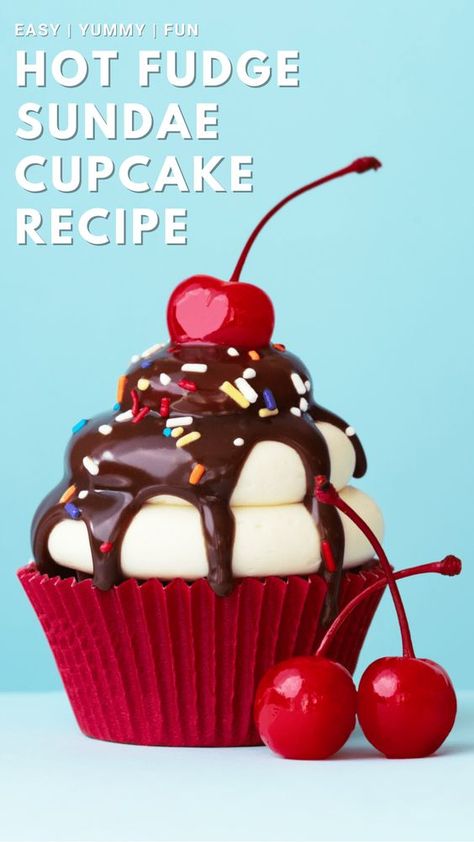 Ice Cream Sundae Cupcakes, Extreme Cupcakes, Ice Cream Stuffed Cupcakes, Chocolate Sundae Cupcakes, Fair Cupcakes, Strawberry Sundae Cupcakes, Old Fashioned Hot Fudge Sundae Cake, 70 Anniversary, Cupcakes That Look Like Ice Cream Sundae