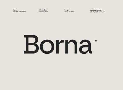 Borna is a structural sans-serif font from atipo that combines the virtues of typographic styles such as geometric fonts and the most representative of the Swiss style such as Helvetica or Univers. It has apparent and deep ink traps in all weights, which gives it personality and a certain technological air. Borna picks up the […] The post Borna Font appeared first on FreeFontDL. Free Fonts Sans Serif, Sans Serif Logo, Serif Logo, Geometric Font, Modern Sans Serif Fonts, Swiss Style, Helvetica Neue, The Virtues, Text Generator