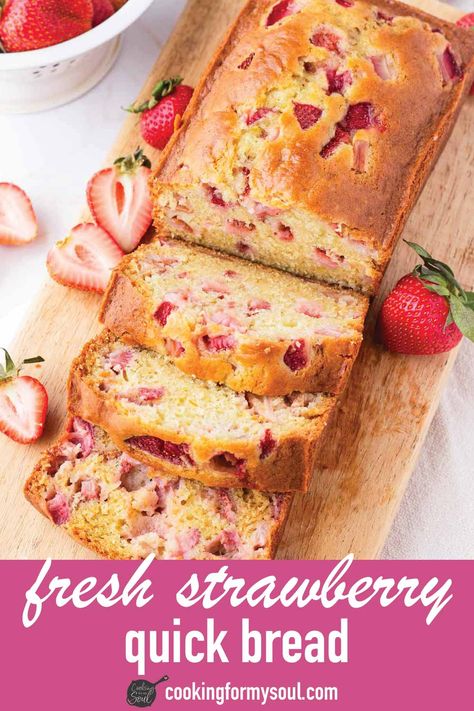 Fresh Strawberry Bread! This strawberry bread is made with fresh diced strawberries and buttermilk. It's tender, moist, perfectly sweet, and fragrant! Fresh Strawberry Bread, Strawberry Bread Recipe Easy, Easy Strawberry Bread, Strawberry Bread Recipe, Diced Strawberries, Strawberry Bread Recipes, Baking Pan Sizes, The Perfect Loaf, Strawberry Bread