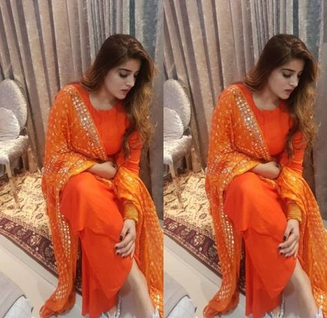 Beautiful orange dress Orange Kurti Design, Orange Suits Women Indian, Orange Indian Dress, Orange Kurti, Orange Colour Dress, Bandhej Suits, Patiala Dress, Indian Kurti Designs, Reception Photography