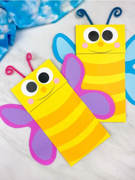 Insect Activities For Kids, Butterfly Crafts For Kids, Handprint Butterfly, Bag Puppet, Insect Activities, Butterfly Craft, Insect Crafts, Paper Bag Crafts, Paper Bag Puppets