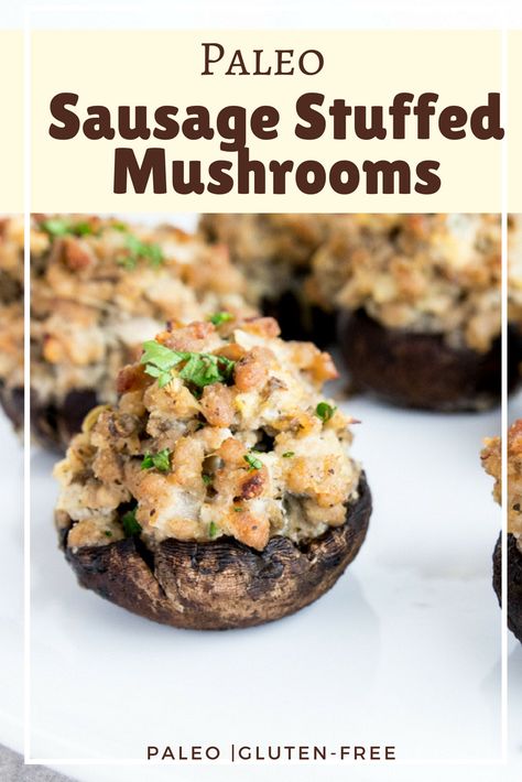 These Paleo Sausage Stuffed Mushrooms make for a tasty appetizer for your get-togethers! Delicious, savory, and simple to make! via @fithappyfree Paleo Stuffed Mushrooms, Whole30 Sausage, Paleo Sausage, Easy To Digest Foods, Sausage Stuffed Mushrooms, Paleo Appetizers, Easter Gathering, Low Fat Cheese, Carbohydrates Food