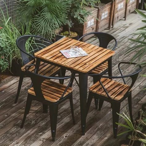 Coffee Shop Tables, Industrial Outdoor, Bar Restaurant Interior, Cafe Seating, Outside Seating, Coffee Wallpaper, Chevron Coffee Tables, Mesa Exterior, Decorating Shelves