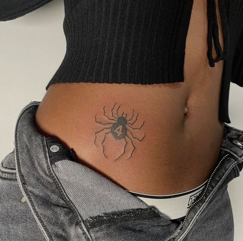 Cute Small Tats For Women, Cute Anime Tattoos For Women, Spider Tattoo On Waist, Spider Tattoo For Women Stomach, Tats Black Woman, Spider Belly Tattoo, Anime Tattoo Women, Anime Tattoos Women, Spider Tattoo On Hip