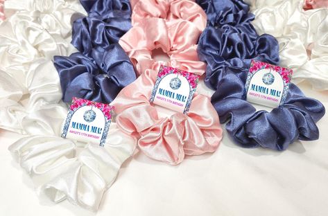 Custom Mamma Mia Party Favors, Mamma Mia Birthday Party, Disco Party Gifts, Dancing Queen Birthday,  Mamma Mia Scrunchies, Mamma Mia Theme by WeBlessGifts on Etsy Mamma Mia Birthday Party, Mamma Mia Theme, Dancing Queen Birthday, Birthday Party Disco, Mamma Mia Birthday, Mamma Mia Party, Girls Party Favors, Satin Scrunchies, Queen Birthday