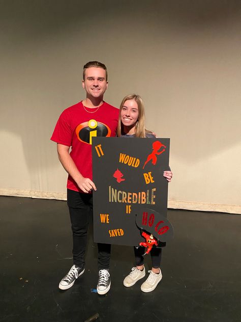 Creative way to ask someone to a dance with very short notice and a Cricut. Dance Asks, Dance Proposals, Teacher Poster, Disney Incredibles, Dance Partner, Teacher Posters, Hoco Proposals, Partner Dance, Superhero Theme