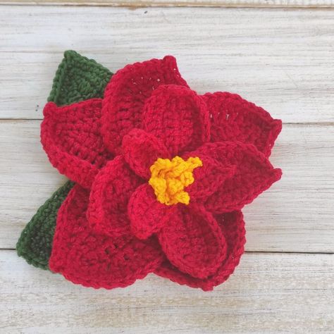 Free Crochet Patterns For Christmas Appliques, Crochet Poinsettia Flower, Poinsettia Flower Crochet, Crochet Poinsettias Free Patterns, Crochet Small Poinsettia Free Pattern, Poinsettia Flower Crochet Pattern, Crochet Ponsietta Flower, Crochet Poinsettia Ornament, Crochet Poinsettia Pattern