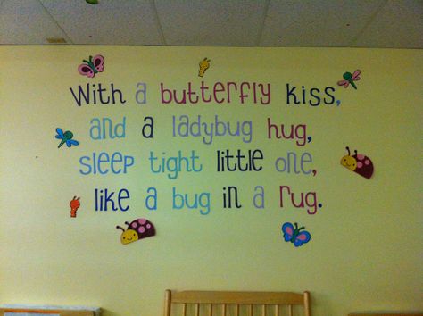 Nap room wall! Done with a circuit. Quotes For Infant Classroom, Sleep Room Ideas Childcare, Nap Room Daycare, Daycare Rooms Setup Infant, Baby Room Daycare Ideas, Daycare Nap Room Ideas, Infant Daycare Room Ideas, Infant Room Daycare Decorations, Daycare Infant Room Ideas