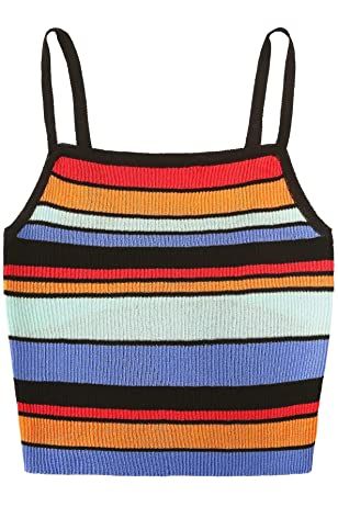 Women's Summer Basic Sexy Strappy Sleeveless Racerback Crop Top: Amazon.ca: Clothing & Accessories Striped Tank Top Outfit, Strappy Crop Top, Stranger Things Dr, Tank Top Outfits, Dr Closet, Cami Crop Top, Striped Tank Top, Striped Tank, Rainbow Stripes