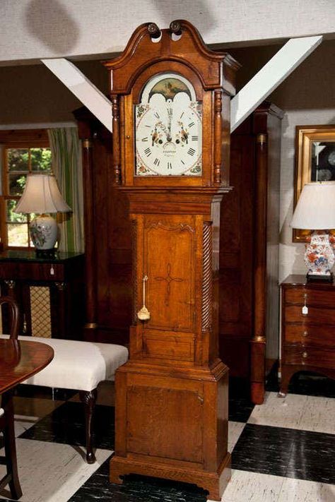 For Sale on 1stDibs - This tall case clock has a beautifully painted enamel face with a pair of turtle doves featured prominently at the center, indicating that this clock was Grandmother Clocks, Coocoo Clock, Grandmother Clock, Grandfather Clocks, Turtle Doves, Antique Clocks, Grandfather Clock, Tick Tock, Antique Furniture