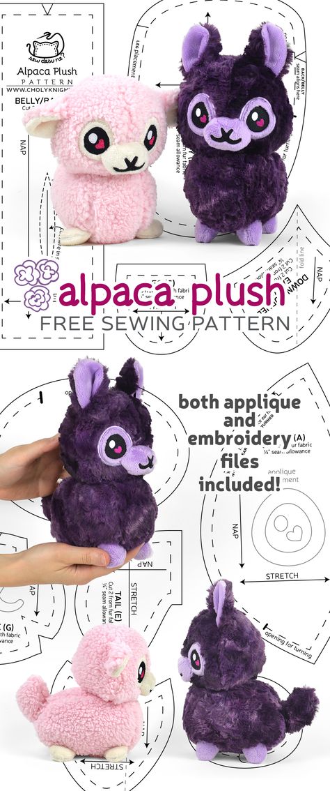 Free Pattern Friday! Alpaca Plush | Choly Knight Choly Knight, Animal Sewing Patterns, Plushie Patterns, Sewing Stuffed Animals, Applique Templates, Sew Ins, Kawaii Plushies, Plush Pattern, Sewing Toys