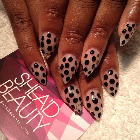 Black Nails With White Dots, Black Polka Dot Nails, Stratford London, Polka Dot Nail Designs, Stiletto Nails Short, Dot Nail Designs, Polka Dot Nail Art, Dot Nails, Shape Nails