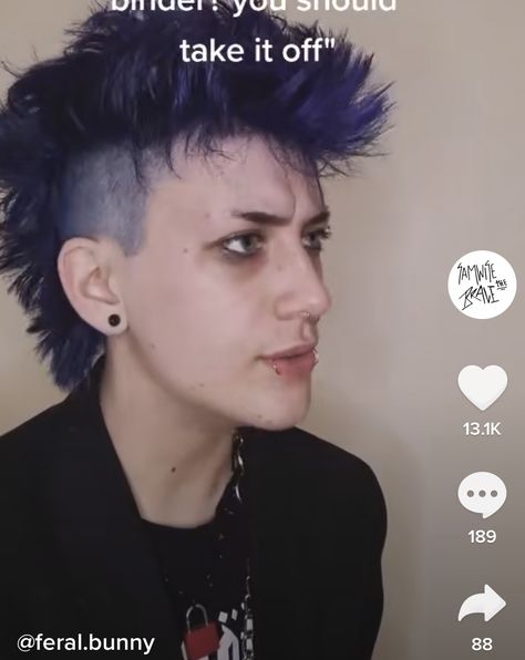 Fluffy Hair With Shaved Sides, Short Spiky Mullet, Short Mohawk Mullet, Post Punk Hair, Punk Mohawk Mullet, Fluffy Mohawk, Unstyled Deathhawk, Dyed Mohawk, Short Deathhawk