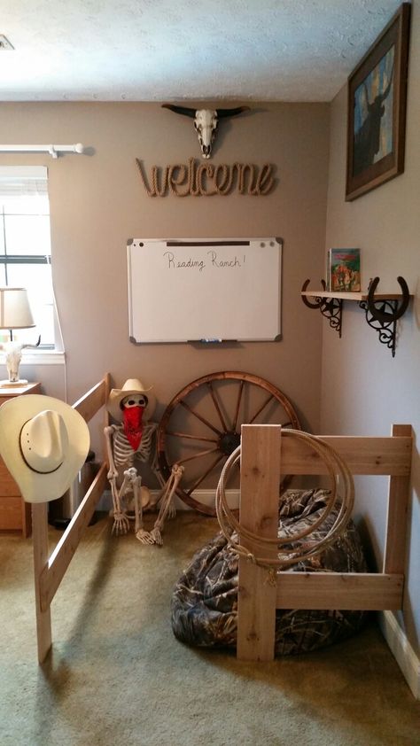 So excited about our "reading ranch" nook in our classroom Country Themed Classroom, Ranch Classroom Theme, Western Reading Nook, Cowboy Classroom Theme, Western Classroom Theme, Cowboy Classroom, Western Classroom, Reading Coach, Catholic Schools Week