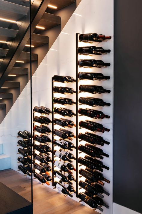 Wine Storage In Office, Wall Wine Rack Ideas, Wine Cellar Under Stairs, Home Cellar, Under Stairs Wine Cellar, Wine Wall Display, Wine Cellar Wall, Wine Storage Wall, Vine Bottle