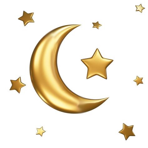 Isolated 3d render gold moon and star fo... | Premium Photo #Freepik #photo #eid-3d #islamic-3d #ramadan-3d #moon-3d Gold Star Cake Topper Printable, Diy Cake Topper Printable, Moon 3d, 3d Moon, Gold Printable, Birthday Cake Topper Printable, Diy Cake Topper, For Ramadan, Star Decorations